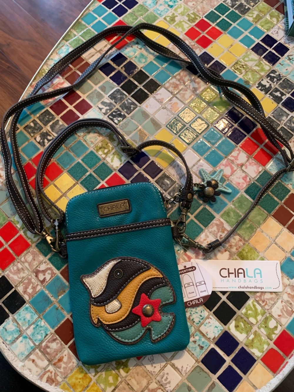 Chala Teal Convertible Crossbody with Flower Charm